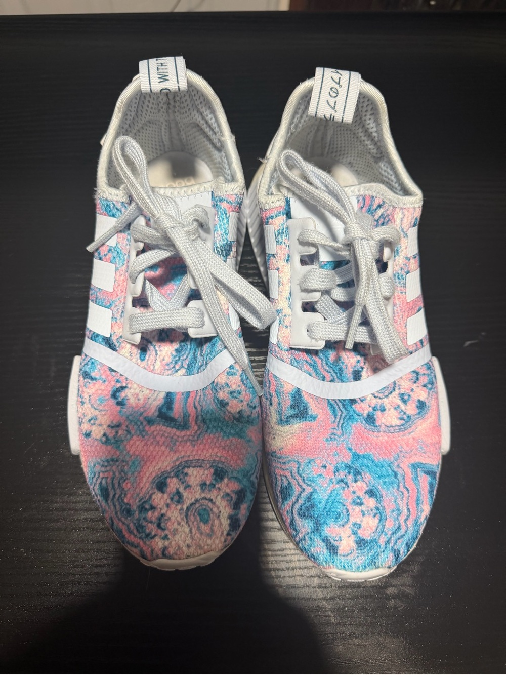 adidas Kids Marble Print Sneakers in Pink, Blue & White